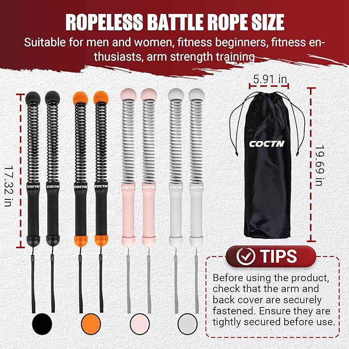 Weighted Ropeless Battle Ropes, Heavy Duty Portable Cordless Battle Ropes for Home Gym with Poster, Workout Exercise Rope for Strength Building, HIIT and Low-Impact Aerobic Training for Men & Women