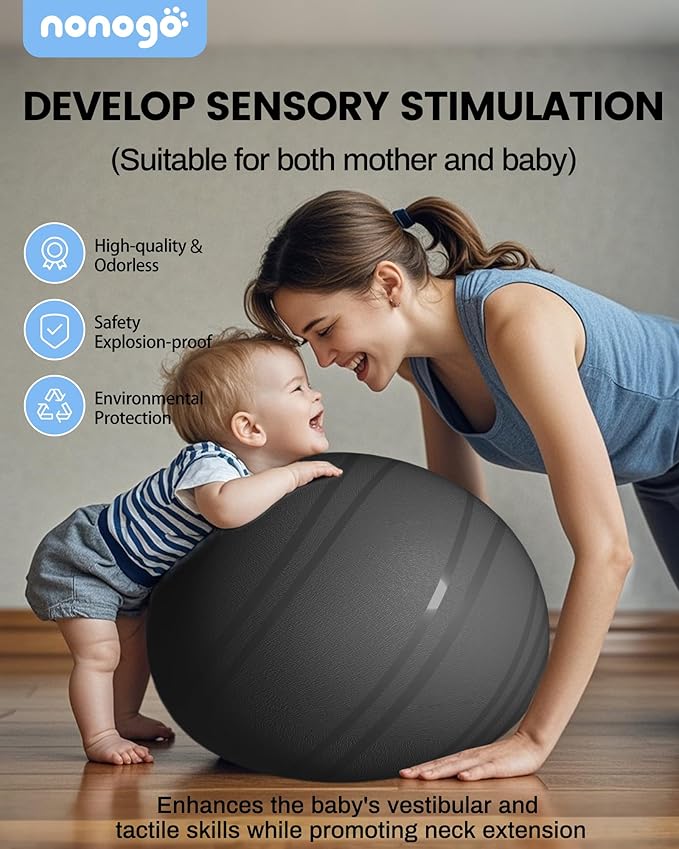 nonogo Birthing Ball for Pregnancy with Resistance Bands- Exercise Ball for Working Out, Yoga, Physical Therapy, Maternity Physio, Balance Stability Ball with Pump