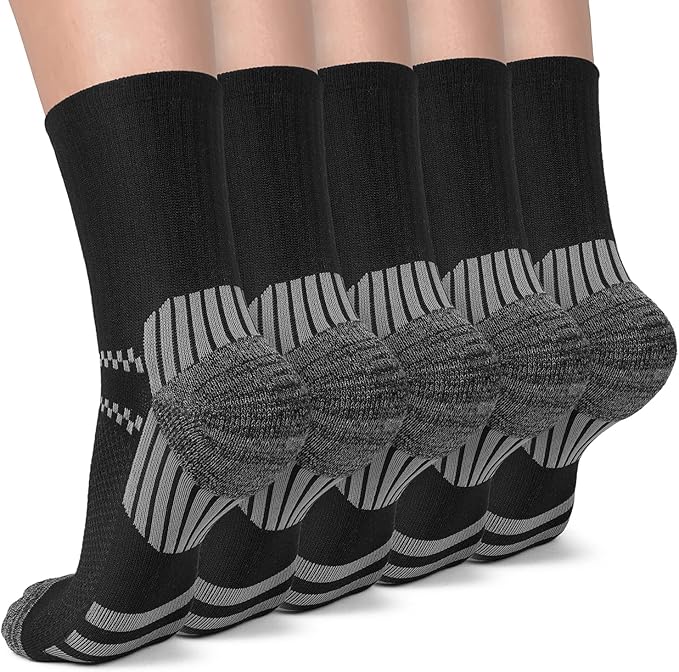5 Pairs Copper Compression Socks for Women & Men - Ankle Plantar Fasciitis Arch Support Running Socks for Athletic