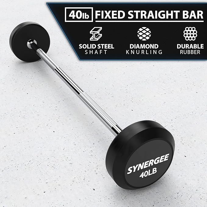 Synergee Fixed Barbell Pre Weighted Straight Steel Bar with Rubber Weights - Fixed Weight
