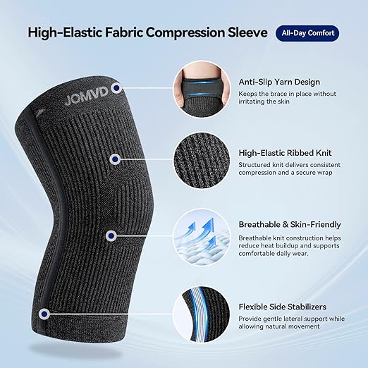 JOMVD Knee Compression Sleeve for Men & Women – Knee Brace for Knee Pain, Arthritis, ACL & Meniscus Tear, Circulation, Breathable Knee Support for Swelling Relief, Injury Recovery & Daily Comfort,Medium,1 Pack