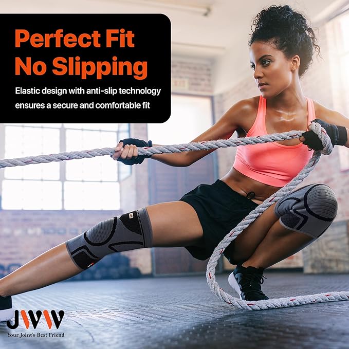 JWW Knee Compression Sleeve 2 Pack for Men and Women, Knee Brace for Knee Pain Relief, Comfortable Support for Running, Workout Sports and Daily Wear, Meniscus, ACL and Arthritis Recovery (Black, M)