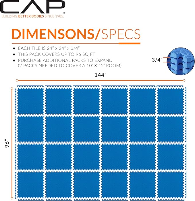 CAP Puzzle Exercise Mats | 3/4” Thick EVA Interlocking Foam Tiles for Home Gym Flooring | Multiple Options