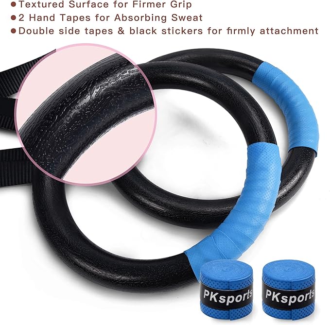 PACEARTH Gymnastic Rings 1100lbs Capacity with 14.76ft Adjustable Buckle Straps Pull Up Exercise Rings Non-Slip Rings for Home Gym Full Body Workout