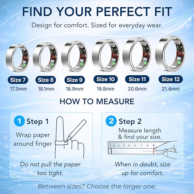 Smart Ring Health & Fitness Tracker for Men & Women – Sleep, Heart Rate & SpO₂ Monitoring, Stress & Activity Tracking, Women’s Health Support, 180+ Sports Modes, IP68 Waterproof, No Subscription Fee