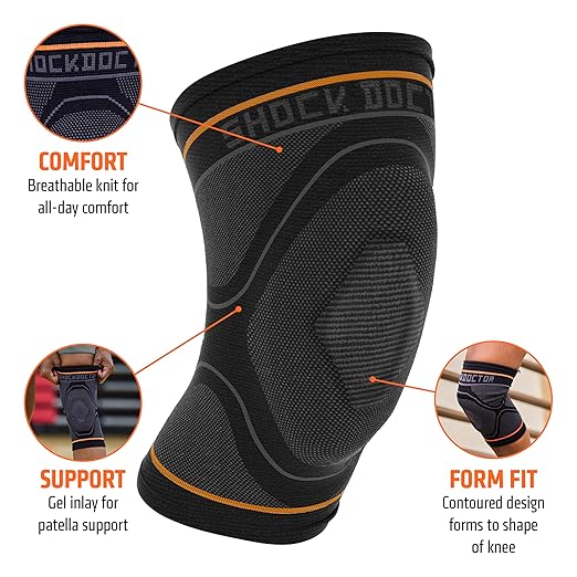 Shock Doctor Knee Compression Sleeve Support - Pain Relief for Arthritis, Tendonitis, Patella Alignment Injuries, Walking, Running, Gym - Men & Women, 1 Sleeve