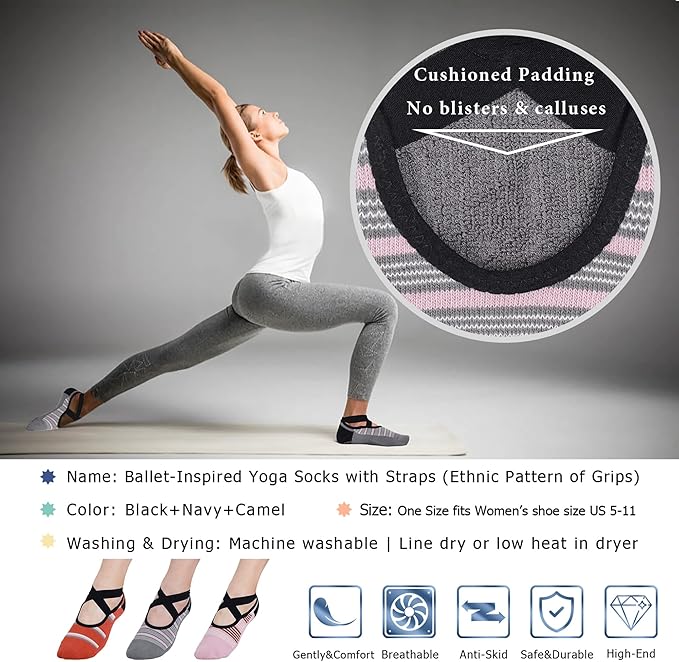 Ozaiic Pilates Socks for Women Non Slip Grip, Yoga Socks with Grippers for Barre, Hospital, Ballet, Dance, Barefoot Workout