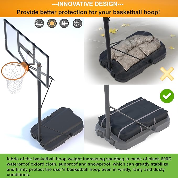 Basketball Hoop Sandbag - Heavy Duty Weighted Bottom Anchor for Basketball Frames - Made of 600D Waterproof And Dustproof oxford fabric, Double Layer Fabric, L 35.4" x W 23.6" x H 5.1", Only Bag.