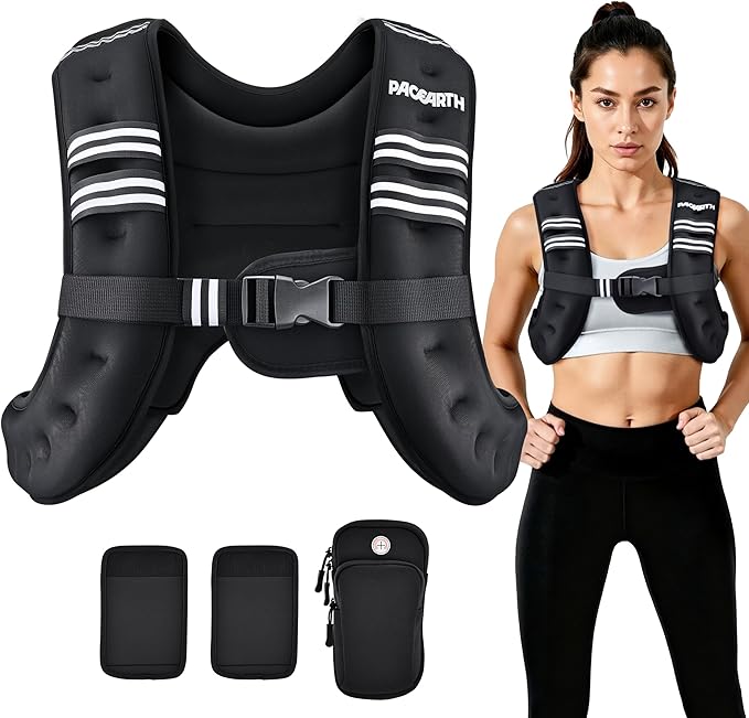 PACEARTH Weighted Vest,6lb/8lb/10lb/12lb/16lb/20lb/25lb/30lb Weight Vest with Reflective Stripe, Body Weight Vests for Women, Men, Weight Loss Workout, Strength Training, Running, Walking, Jogging