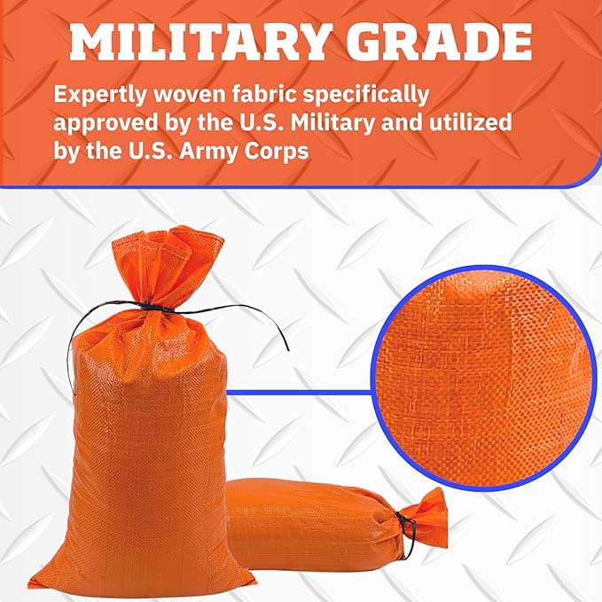 DURASACK Pro Max Heavy Duty Sand Bags for Flooding with 4,000 Hours UV Protection Sandbags for Weight, 100 lbs Capacity, 14x26 in, Orange, 50 Count