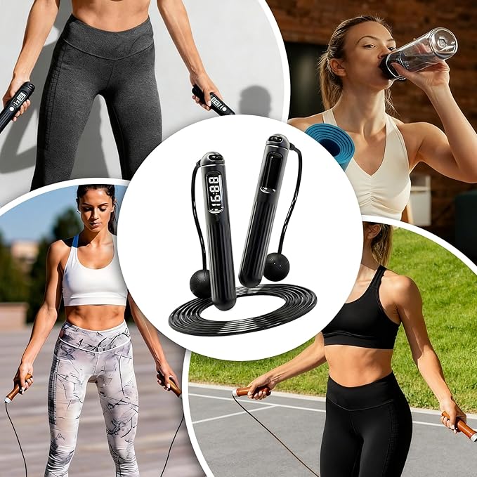 Smart Jump Rope,Cordless Jump Rope with LCD Display Counter,APP Data Analysis,Cordless Ball Counterweight Skipping Rope,Suitable for Women, Men, all Age Groups Adjustable Skipping Rope