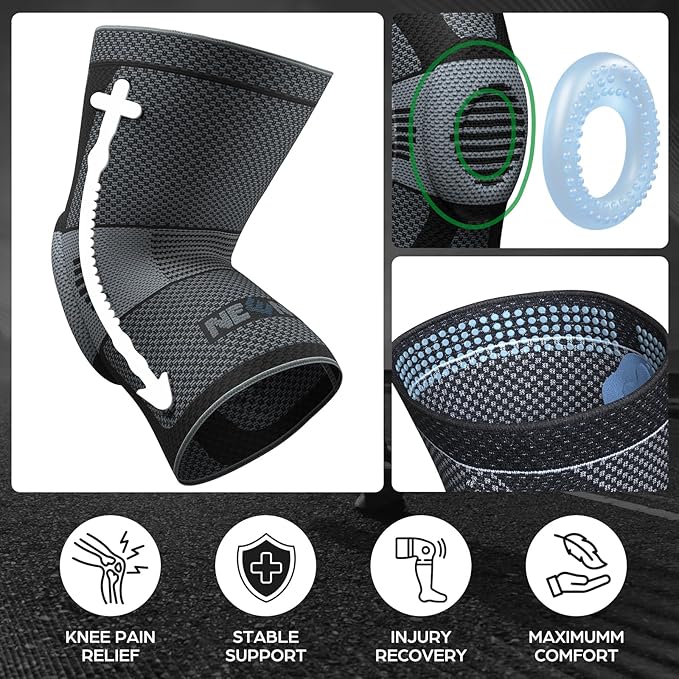 NEENCA Professional Knee Brace for Pain Relief, Medical Knee Compression Sleeve, Knee Support with Horizontal Knit Tech for Meniscus Tear, ACL, Arthritis, Joint Pain, Runner, Workout