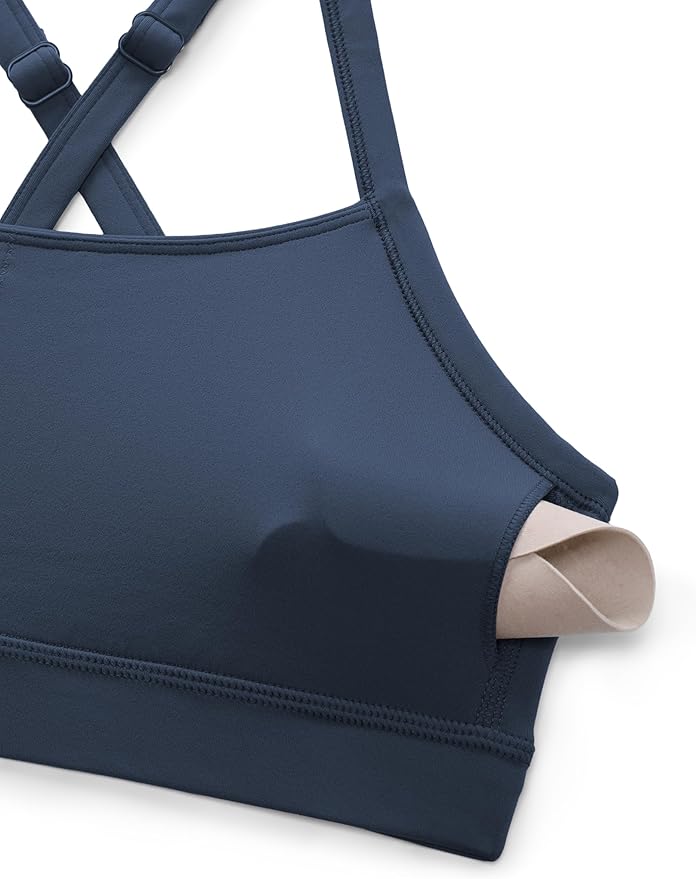 CRZ YOGA Butterlift Cut-Out Cross Back Sports Bras for Women - Medium Impact Adjustable Thin Straps Pilates Padded Gym Tops
