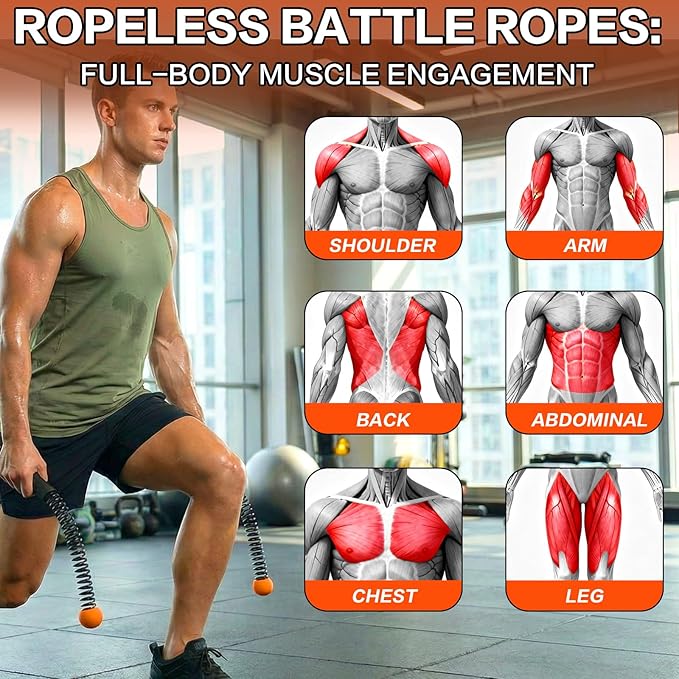 Ropeless Battle Ropes for Home Gym, Portable Cordless Weighted Battle Ropes with Storage Bag, High Calorie Burn for Men & Women, Fitness Equipment for HIIT & Low-Impact Aerobic Training