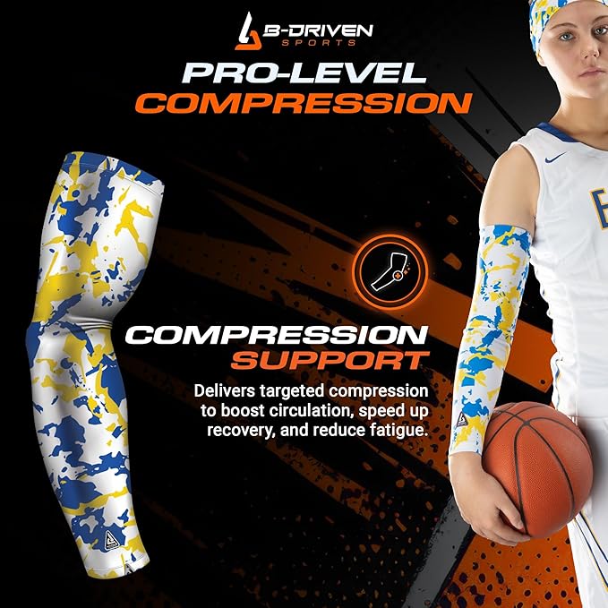 B-Driven Sports Pro Fit Compression Arm Sleeve - Arm Sleeve for Men Women & Youth - Basketball, Baseball, Football - Single