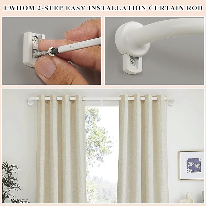 Matte White Curtain Rods for Windows 28 to 48",1 Inch Disc Wrap Around Curtain Rod with Aluminum Finials and Brackets,No Screw Disassembly Adjustable Blackout Curved Room Darkening Curtain Rod