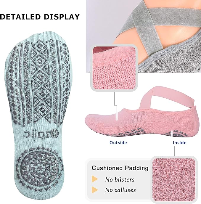 Ozaiic Pilates Socks for Women Non Slip Grip, Yoga Socks with Grippers for Barre, Hospital, Ballet, Dance, Barefoot Workout