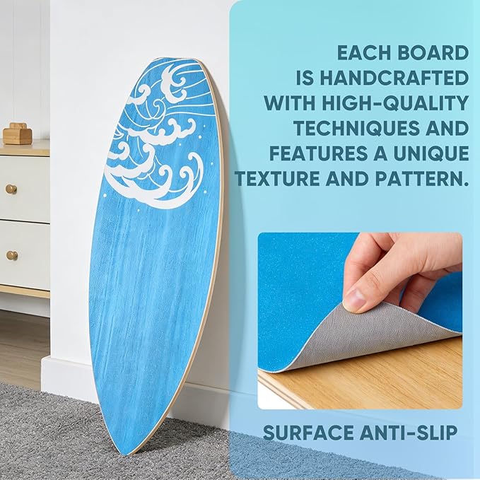 Surf Balance Board Wooden Balance Board,3 Modes Wobble Board Trainer with Roller, Exercise Balancing Stability Trainer for Improve Balance, Surf Trainer & Sports Trainer Wobble Board