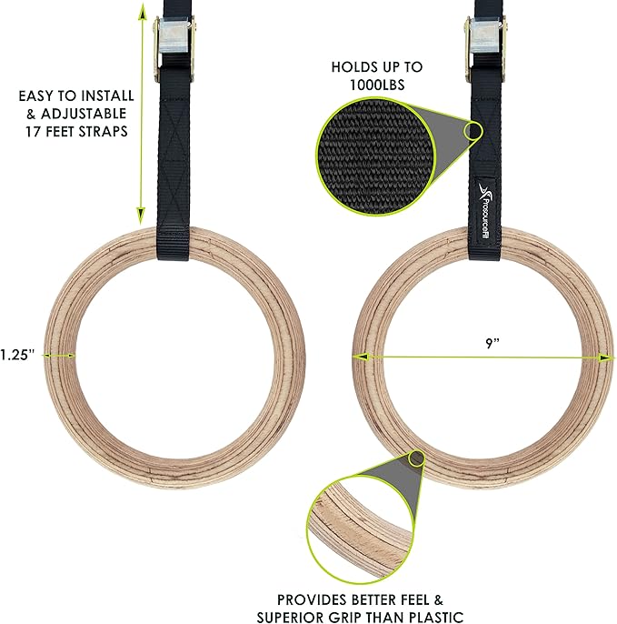 ProsourceFit Fitness Gymnastics Rings with Straps for Total Body Conditioning at Home