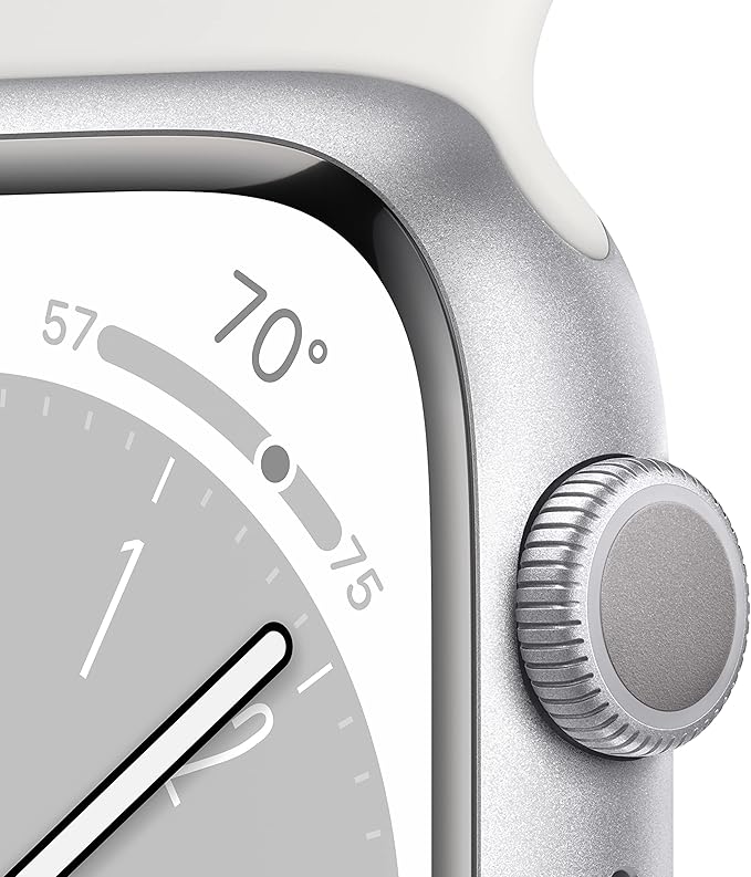 Apple Watch Series 8 [GPS, 45mm] Silver Aluminum Case with White Sport Band, M/L (Renewed)