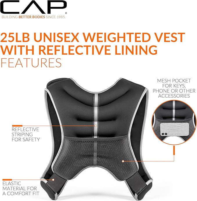 CAP Weighted Vest | 8lb -30lbs | Reflective Workout Vest for Walking, Running, Cardio, Strength Training | Multiple Colors