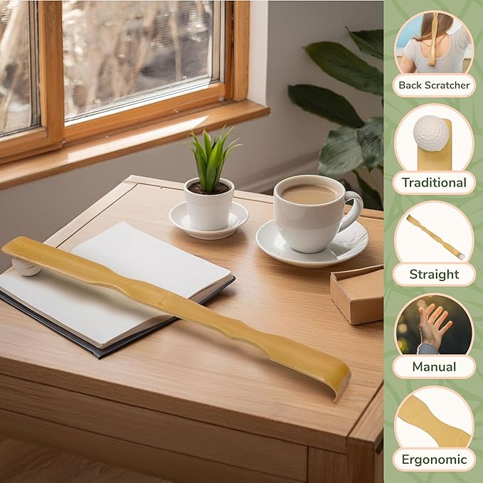 Bamboo 1x Back Scratcher Shoe Horn, 1x Smooth Ball, 1x Back Scratcher Bonger, 1x Travel Size - 4 Total Units