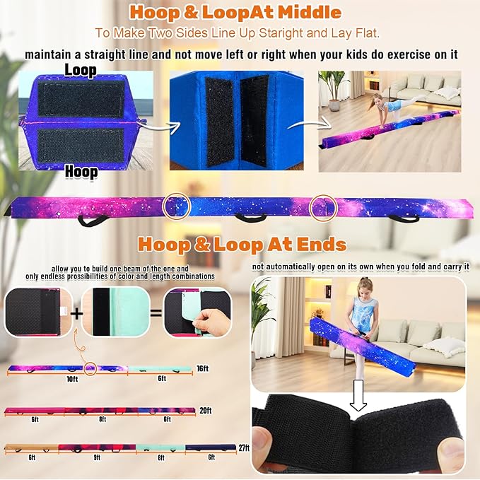 MARFULA 6 FT / 8 FT / 9 FT Folding Gymnastics Beam Foam Balance Floor Beam - Extra Firm - Suede Cover - Anti Slip Bottom with Carry Bag for Kids/Adults Home Use
