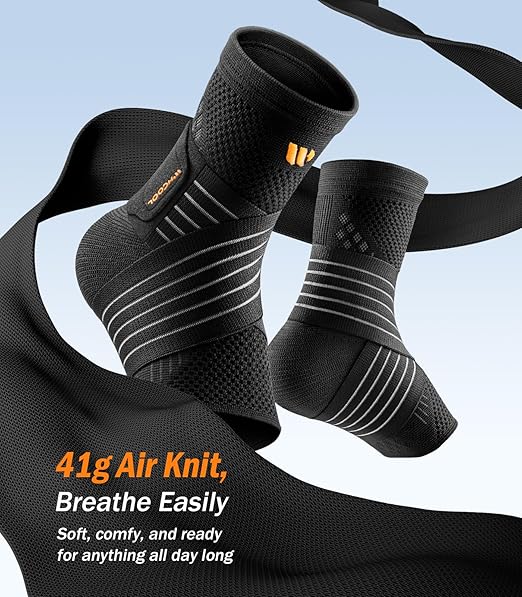 Low-Profile Ankle Braces for Women & Men, Customizable Ankle Compression Sleeve w/Wide Strap, Foot Support Wrap for Plantar Fasciitis Pain Relief, Achilles Tendonitis, Sprain, Black, 1 Pair, S