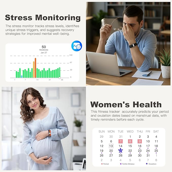 Smart Bracelets for Women & Men,Health Activity Fitness Trackers with 120+ Sports Modes,24/7 Heart Rate&Blood Pressure Monitoring,Sleep& Stress Tracking,IP68 Waterproof,5 Smart Wristband with Free APP
