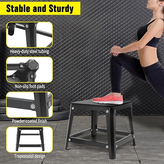 Steel Plyometric Jump Box, 18 Inch High Anti-Slip Plyo Box for Home Gym Conditioning and Strength Training