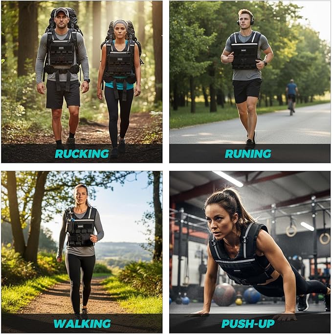 35lb/45lb Weighted Vest Men , Adjustable Rucking Vests for Walking with Reflective Stripe, 1.2" Ultra Thick Shoulder Padding Strength Training Workout Vest for Running GYM Home, Detachable Iron Weights