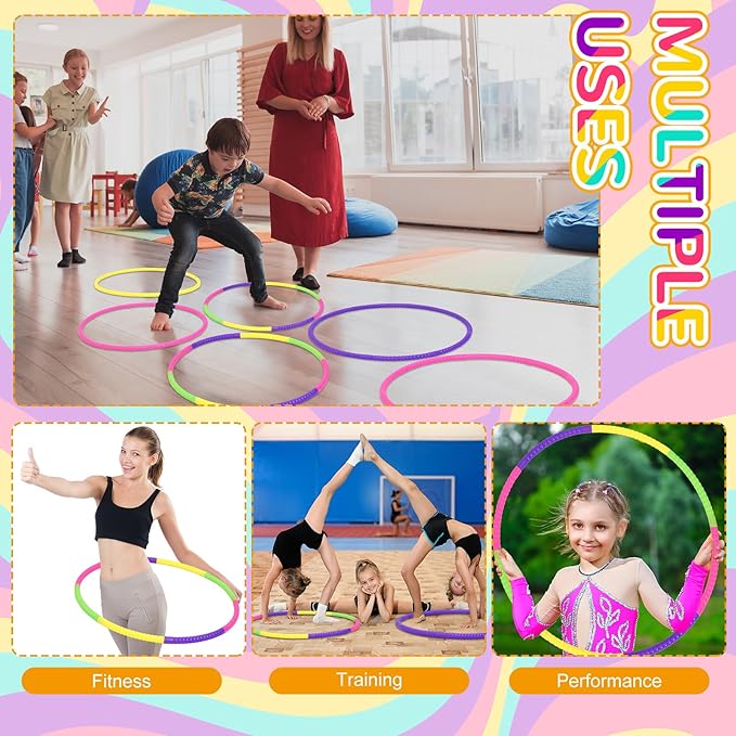 Sratte 8 Pcs Color Hoop Detachable Adjustable Exercise Ring Plastic Hoop for Gymnastics Dog Agility Equipment Party Decor, 4 Colors