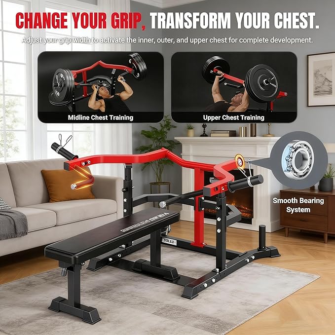 Chest Press Machine, 1100LBS Bench Press Machine with Separate Press Station & Adjustable Weight Bench, Independent Converging Arms