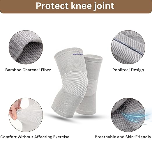 Wonder Care 2-Pack Bamboo Knee Compression Sleeve for Men and Women, Compression Knee Sleeve for Running, Volleyball, Gym Weightlifting Made from Bamboo Yarn, Perfect Knee Brace for Knee Pain and Enhanced Comfort - 1 Pair