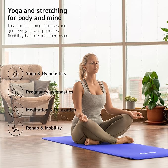 MSPORTS Yoga Mat Premium Non Slip Thick – Extra Comfortable Exercise Mat for Home Workouts, Pilates, Stretching & Gym – Cushioned NBR Foam, Gym Mat with Strap, for Women & Men