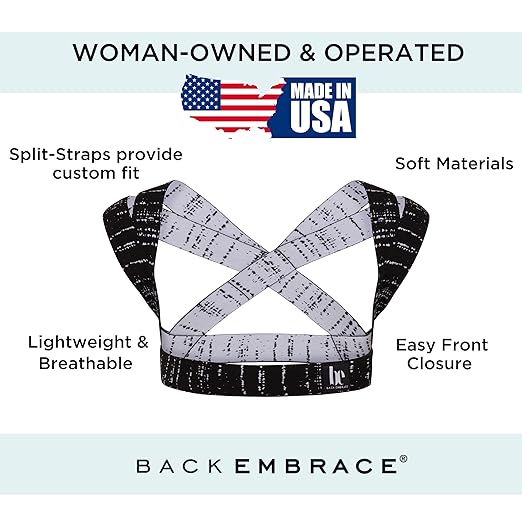 BackEmbrace Posture Corrector for Women and Men - Made in USA - Slim and Adjustable Shoulder Brace - Back Brace for Back Pain Relief- Black Drizzle M/L
