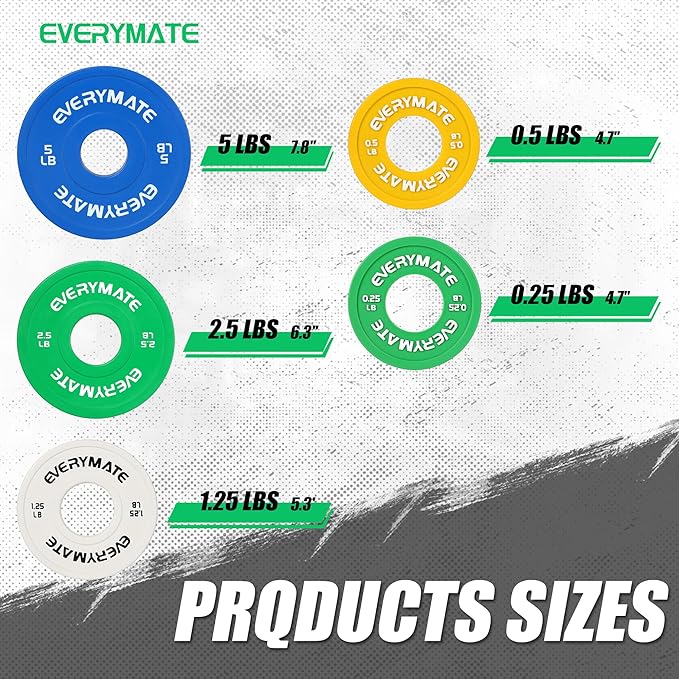 EVERYMATE Fractional Weight Plates - Olympic Bumper Plates for Cross Training - Steel Insert - 1.25LB, 2.5LB, 5LB