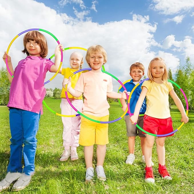 Exercise Hoops for Kids, 8 Pack Detachable & Size Adjustable Toy Color Hoop Rings for Outdoor Gymnastic Dog Agility Equipment Sports Party Games