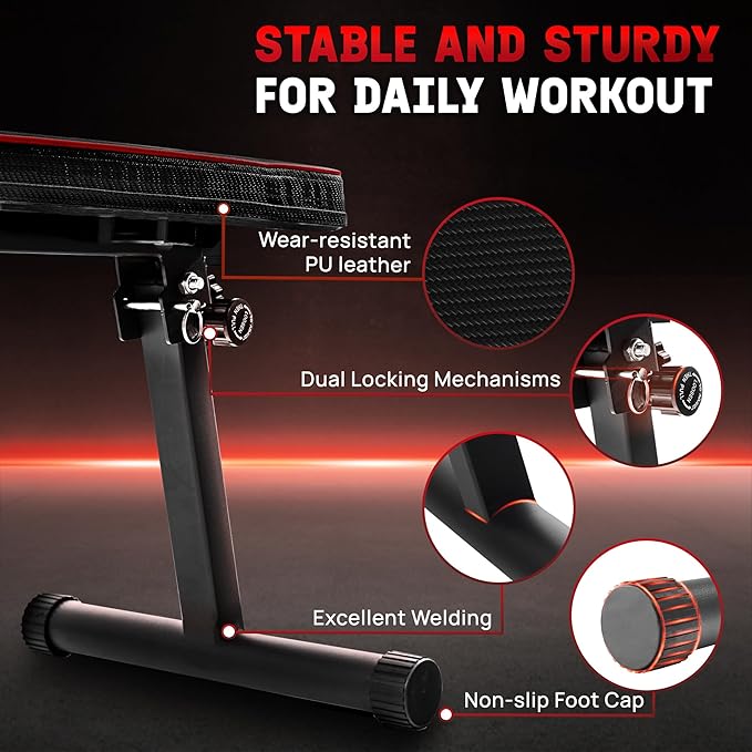Yes4All 41/45 Inches Flat Weight Bench - 2.5" Thick Cushion Foldable Bench Press with Non-Slip Foot Caps