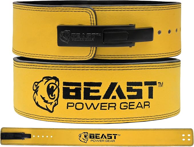 Beast Power Gear Weight Lifting 10MM 13MM Leather Lever Belt Powerlifting - Free Strap Lower Back Support for Weightlifting, Deadlifts, Squats, Power Belt - Men & Women