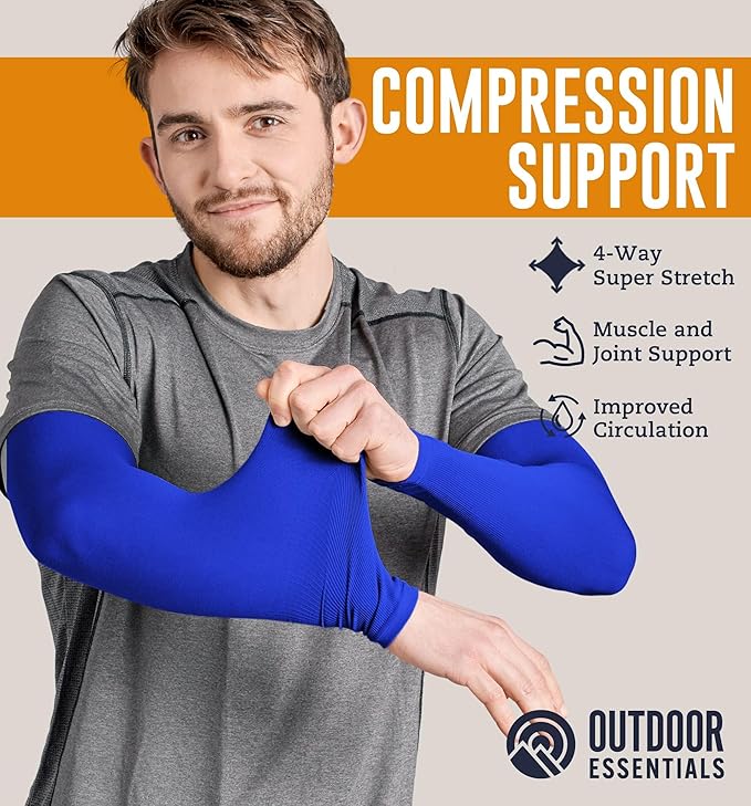 OutdoorEssentials UV Sun Protection Arm Sleeves - Compression Arm Sleeve, UV Arm Sleeves Men, Women - Golf Cooling Sleeves