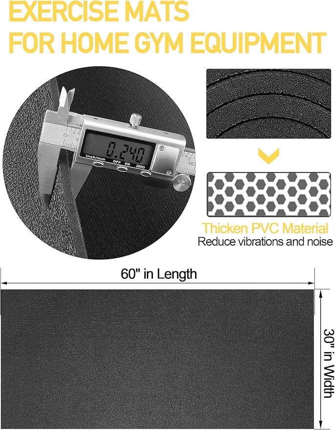 Treadmill Mat,60" x 30",6mm Thickness Exercise Equipment Mat for Carpet Hardwood Floors, Compatible with Walking Pad,Spin Bike,Elliptical Trainer,Rowing Machine