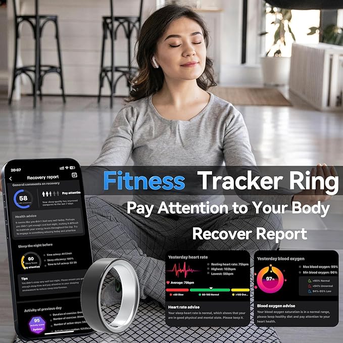 Smart Ring for Women Men,Sleep Tracking Wearable,Fitness Tracker Ring with Step/Heart Rate/Blood Oxygen/Distance/Calorie,Clock Vibration,No Subscription Fee,5ATM Waterproof, iOS&Android(Gold 12)