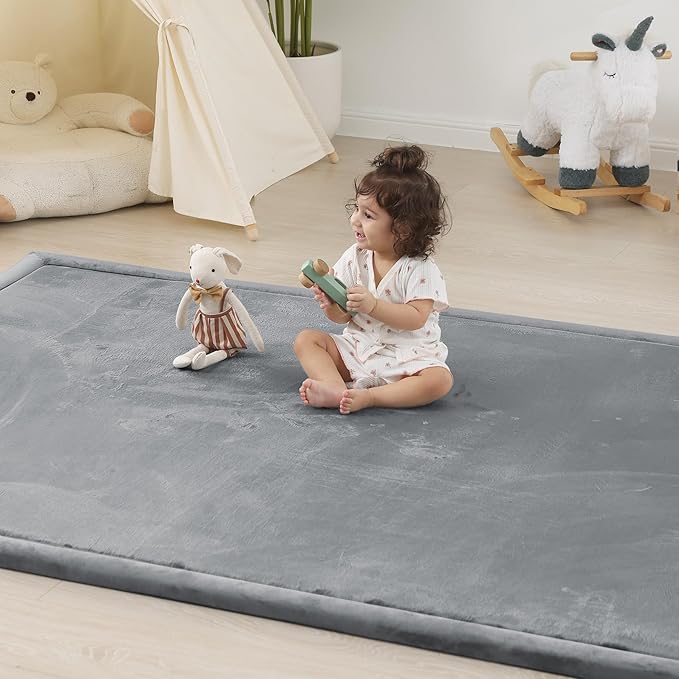 1.5" Thick Baby Play Mat for Floor Tummy Time, 59"x 79" Pro Soft Baby Activity Playmats Playroom, Easy Care with Non-Slip Safe for Infant Toddler Kids Crawling(Dark Grey)