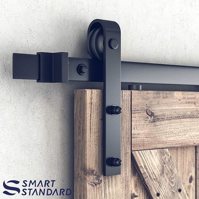 SMARTSTANDARD 6.6 FT Double Barn Door Hardware Kit, Sliding Door Track-Smoothly and Quietly -Includes Detailed Installation Fit 20" Wide Doorpanel (J Shape Hanger) Black