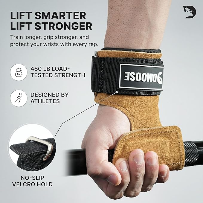 DMoose Fitness Weight Lifting Hooks (Pair) for Deadlifts, Pull Ups, Rows & Shrugs - Anti-Rip Nylon Strap Hand Grips with Thick Wrist Padding - Heavy Duty Wrist Straps for Weightlifting & Gym Workouts