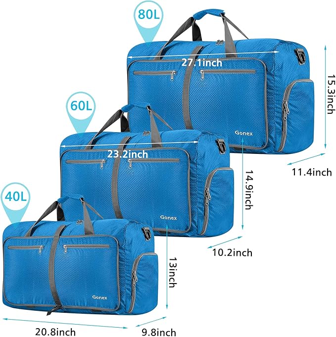 Gonex Large Foldable Travel Duffle Bag with Shoes Compartment, Packable Lightweight Water Repellent Duffel Bag for Camping Gym Weekender Bag