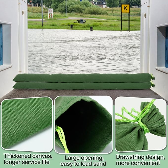 4Pcs 10'× 6'' Long Sand Bags for Flooding - Thickened Canvas Flood Protection Sandbag Tube with Elastic Band, Reusable Flood Rain Wind Barrier Sand Bag Tube for Door Window Flood Control