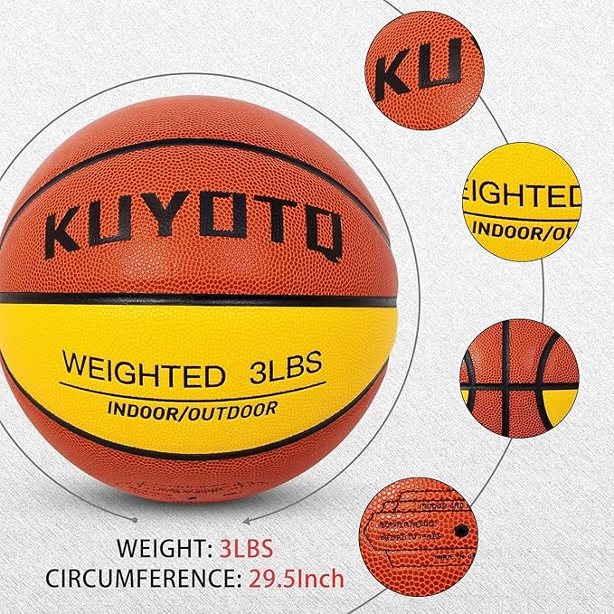 KUYOTQ 3LBS/3.3LBS/2.2LBS Weighted Heavy Training Basketball 29.5/28.5" in and Outdoor Improving Handling Dribbling Passing Rebounding Skill Composite Size 7/6 Weighted Training Basketball Equipment