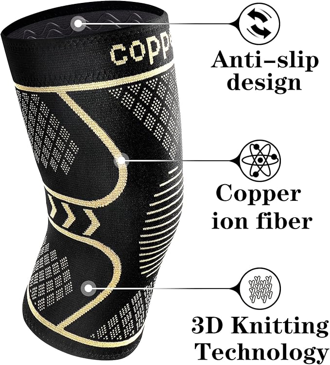 Copper Knee Braces for Women and Men 2 Pack, Knee Compression Sleeve for Knee Pain, Arthritis,ACL, Meniscus Tear, Joint Pain Relief, Knee Support for Running, Working Out, Fitness, Weightlifting-XL
